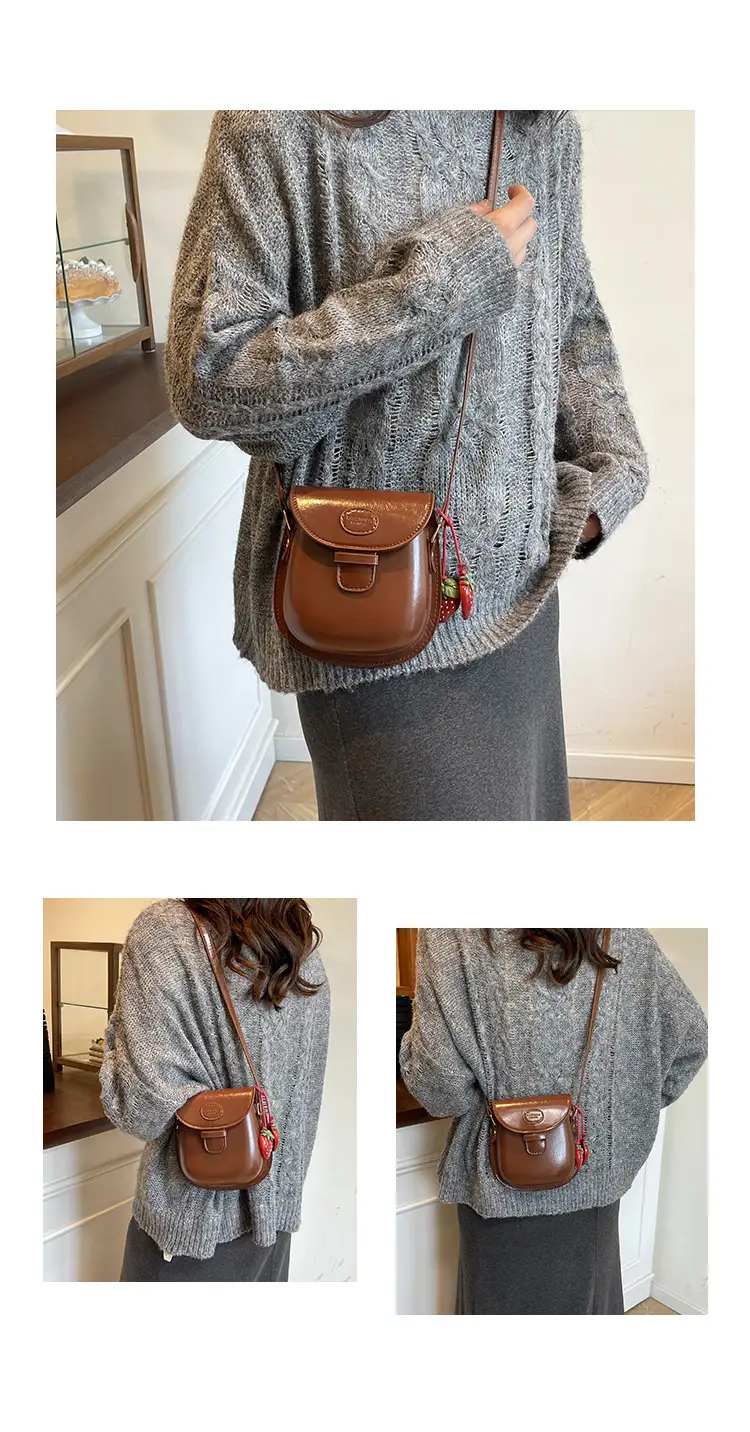 Black Leather Shoulder Bag with Strawberry Tag for Women — feature 15