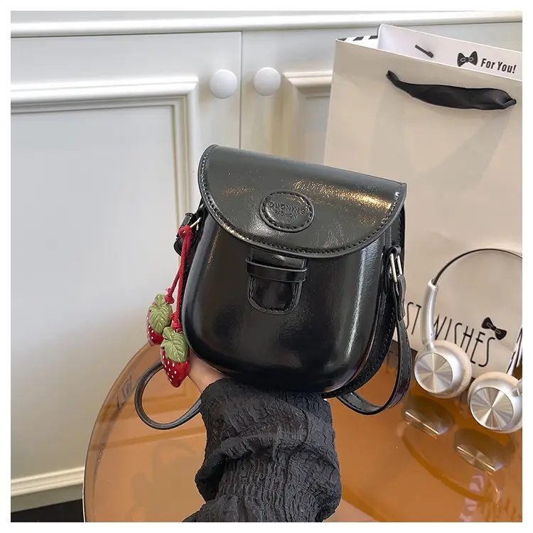 Black Leather Shoulder Bag with Strawberry Tag for Women — feature 17