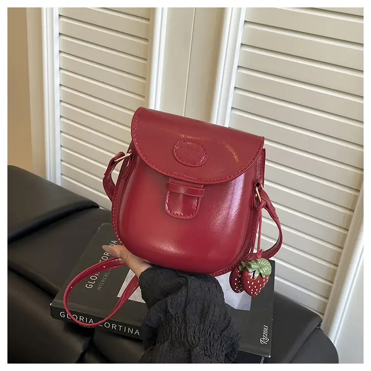 Black Leather Shoulder Bag with Strawberry Tag for Women — feature 19