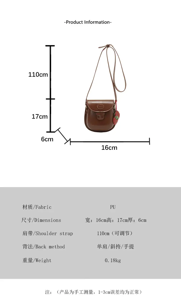 Black Leather Shoulder Bag with Strawberry Tag for Women — feature 2