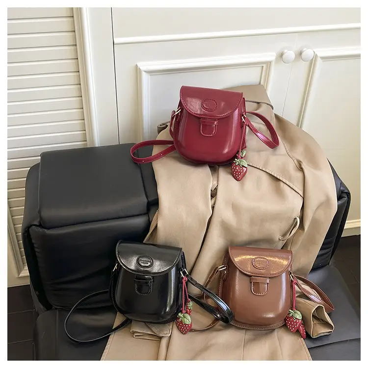 Black Leather Shoulder Bag with Strawberry Tag for Women — feature 23