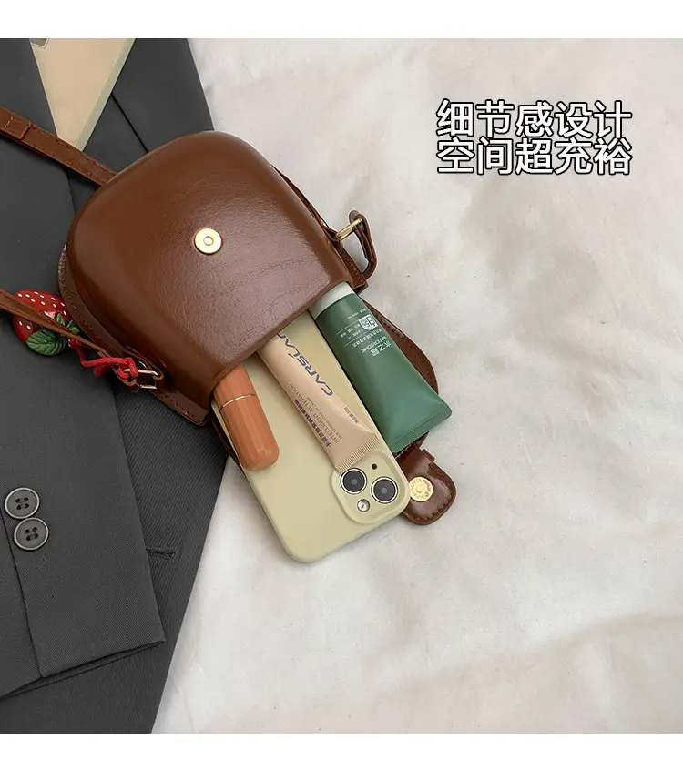 Black Leather Shoulder Bag with Strawberry Tag for Women — feature 5
