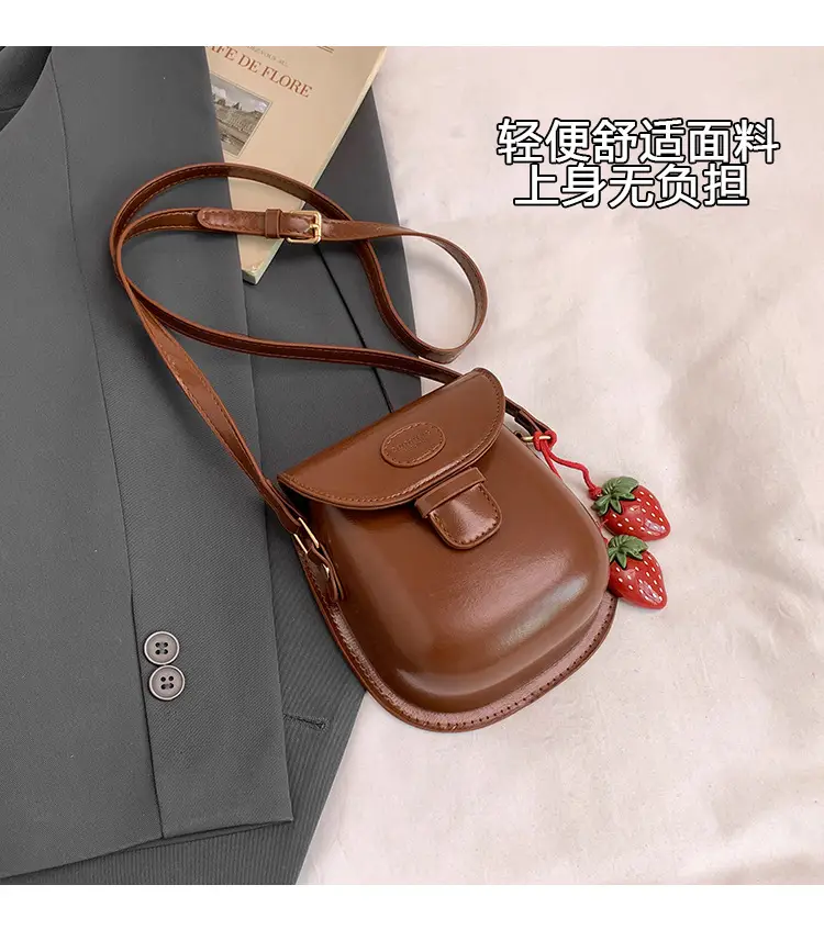 Black Leather Shoulder Bag with Strawberry Tag for Women — feature 6