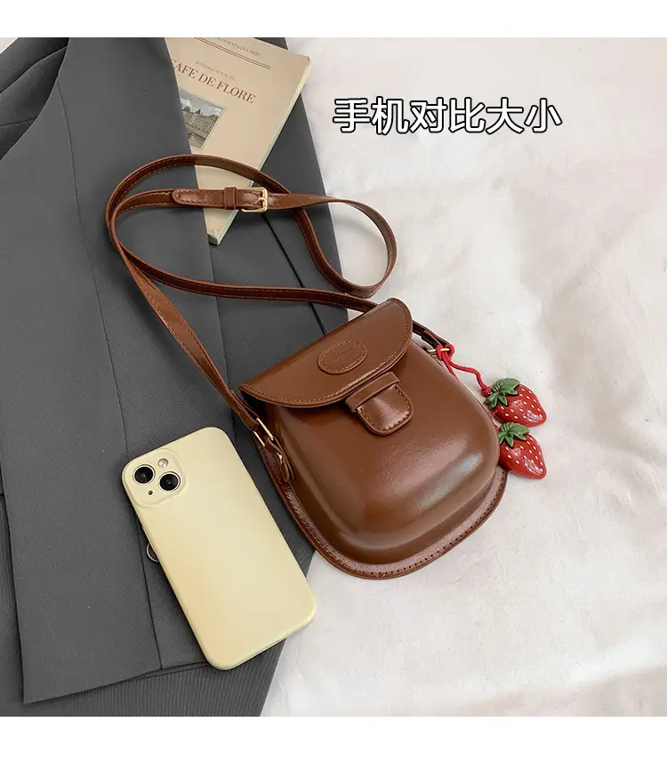 Black Leather Shoulder Bag with Strawberry Tag for Women — feature 7