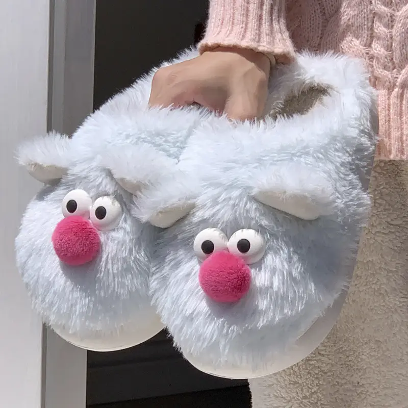 New Creative Funny and Cute Cartoon Furry Slippers for Women Winter Indoor Home Fleece-Lined Warm Anti-Slip Cotton Slippers - Image 6