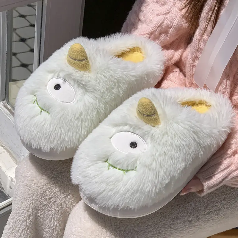 New Creative Funny and Cute Cartoon Furry Slippers for Women Winter Indoor Home Fleece-Lined Warm Anti-Slip Cotton Slippers - Image 7