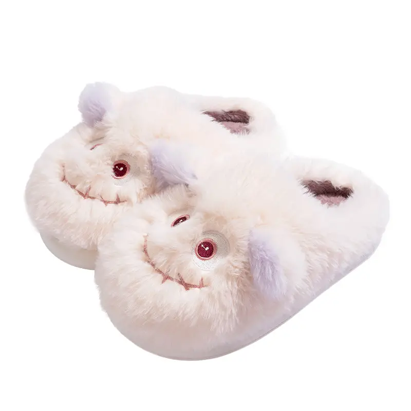 New Creative Funny and Cute Cartoon Furry Slippers for Women Winter Indoor Home Fleece-Lined Warm Anti-Slip Cotton Slippers - Image 9