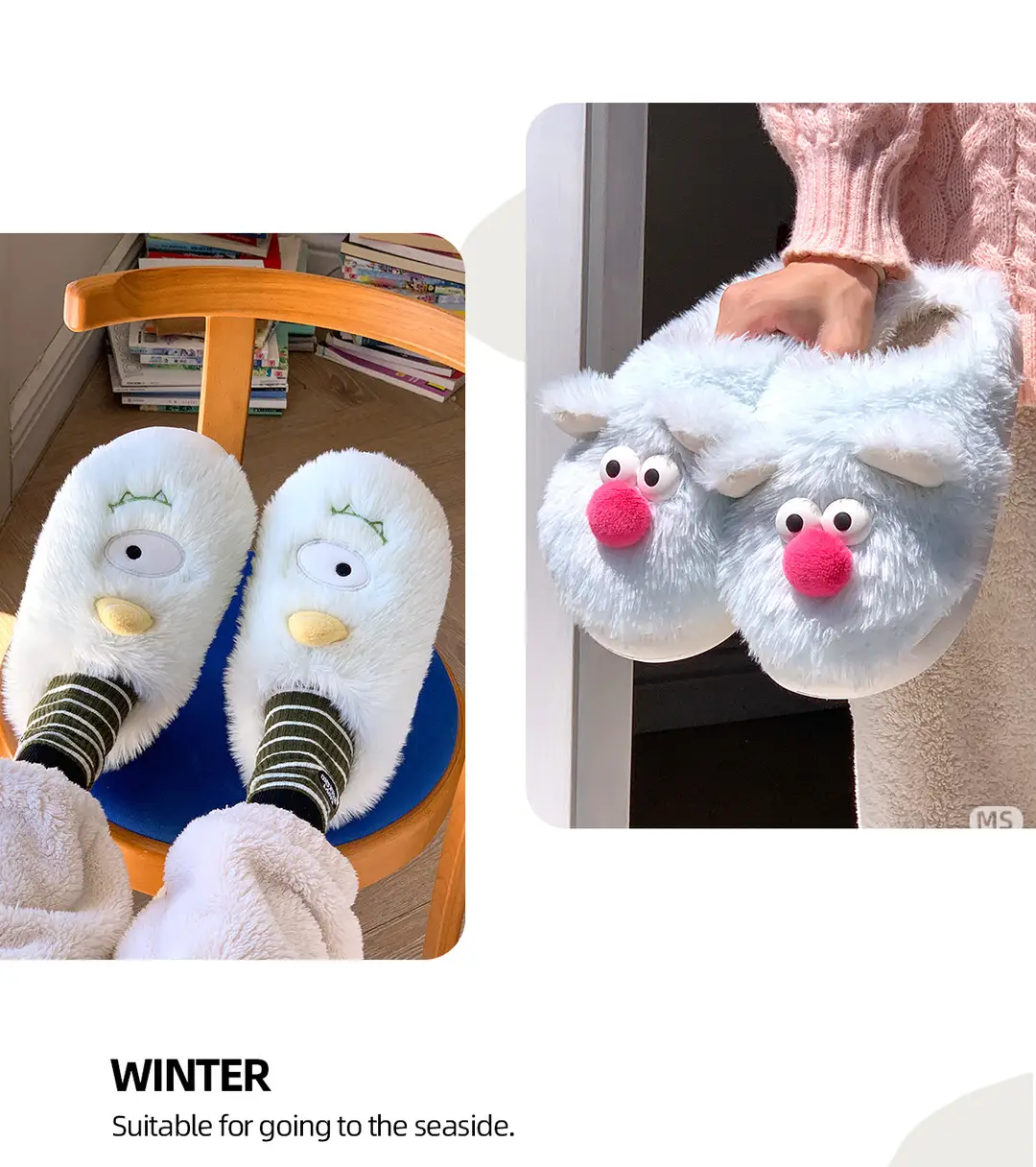 New Creative Funny and Cute Cartoon Furry Slippers for Women Winter Indoor Home Fleece-Lined Warm Anti-Slip Cotton Slippers — feature 6