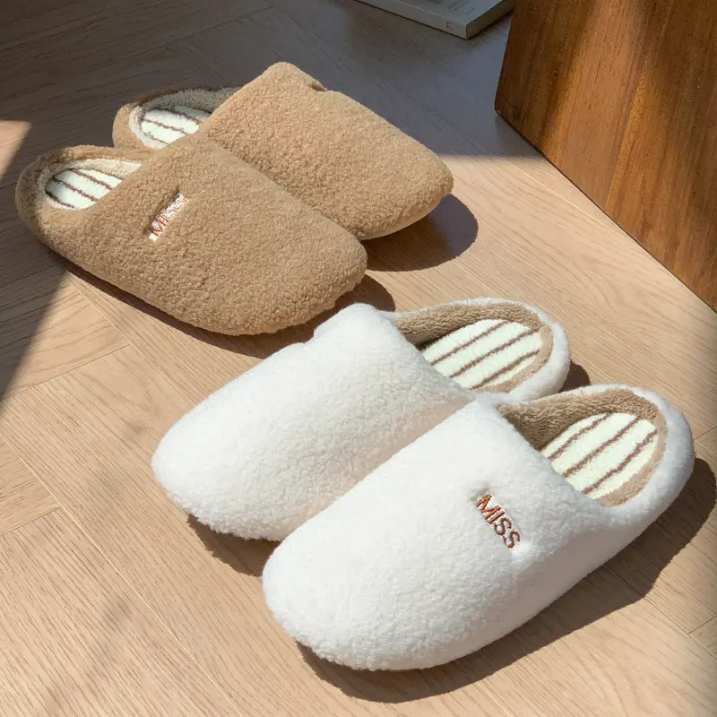 New Style Simple Striped Slippers for Women, Autumn and Winter Indoor Home Use, Plush Warm Non-Slip Couple Cotton Slippers for Men - Image 4