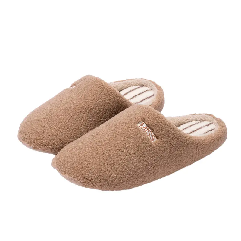New Style Simple Striped Slippers for Women, Autumn and Winter Indoor Home Use, Plush Warm Non-Slip Couple Cotton Slippers for Men - Image 2