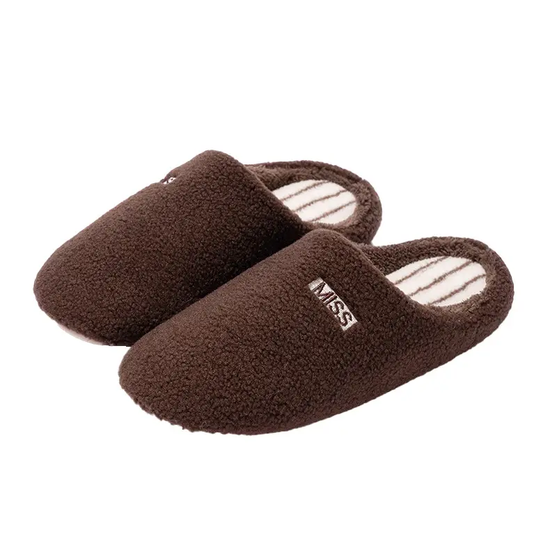 New Style Simple Striped Slippers for Women, Autumn and Winter Indoor Home Use, Plush Warm Non-Slip Couple Cotton Slippers for Men - Image 3