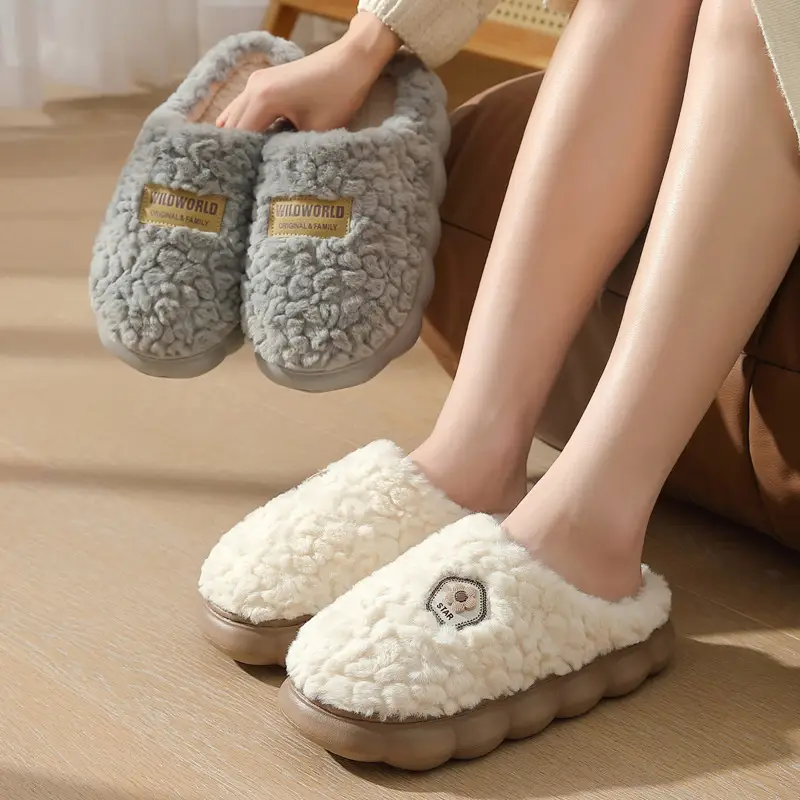 Warm Cotton Slippers for Women Winter Indoor Home Household Fur Slippers Plush Thick-Soled Men's Winter Fur Slippers for Men - Image 6