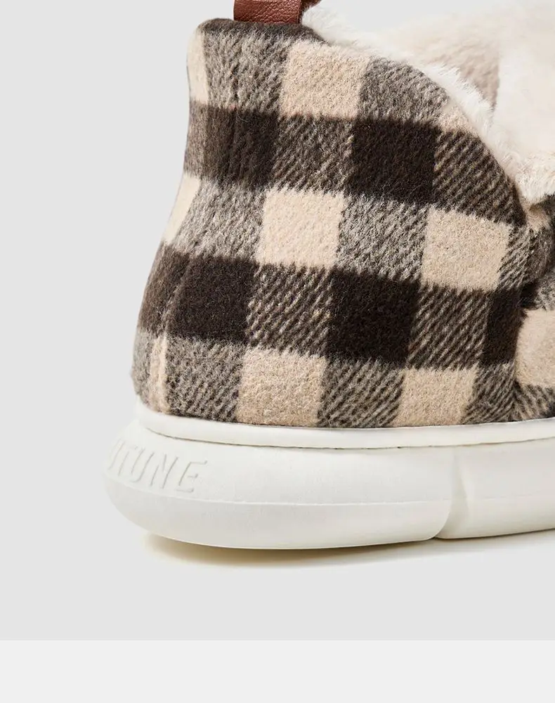 Women Fleece Lined Winter Slippers Brown Plaid — feature 8