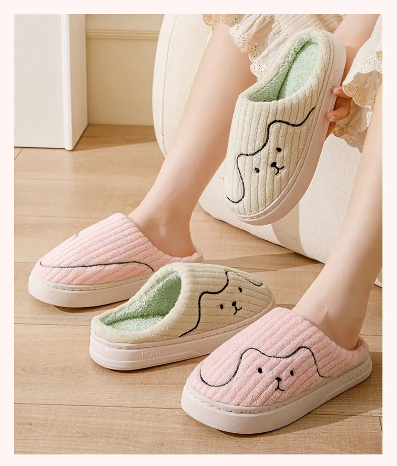 Cute Cartoon Cotton Slippers Women Winter Pink — feature 12