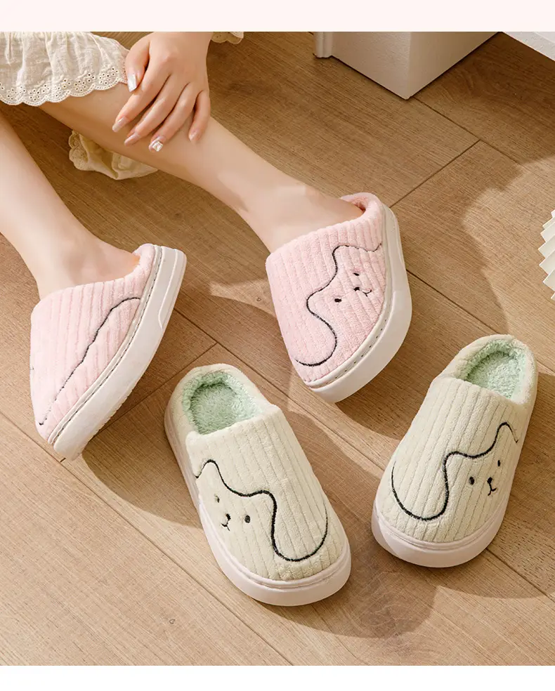 Cute Cartoon Cotton Slippers Women Winter Pink — feature 13