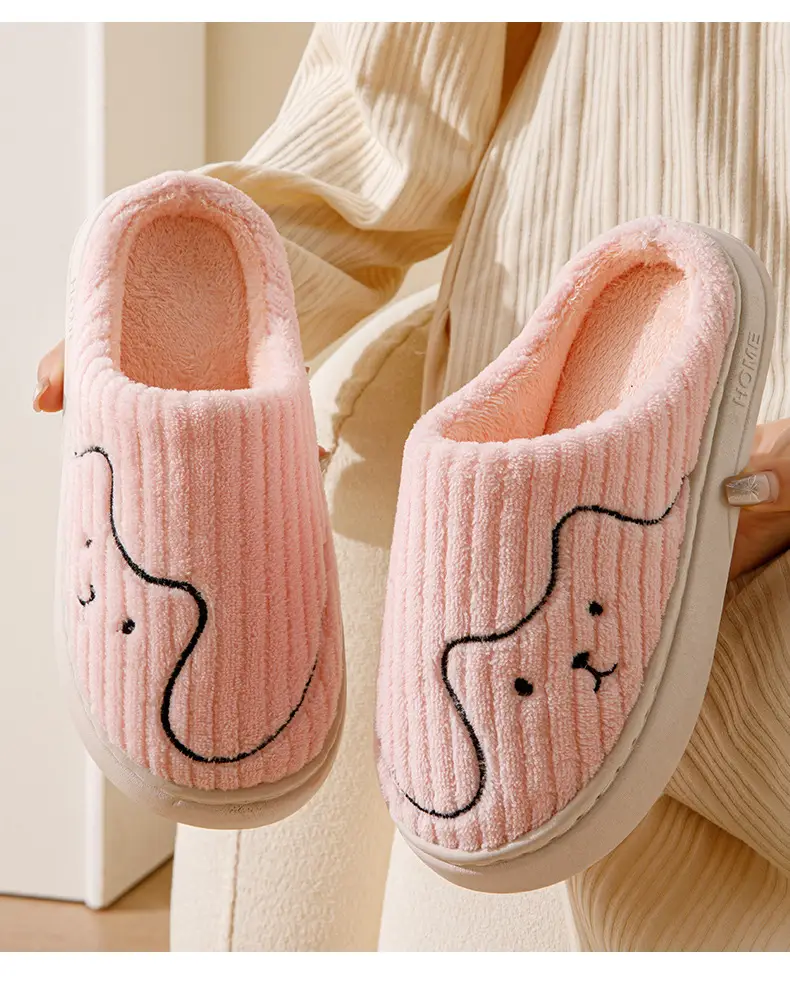 Cute Cartoon Cotton Slippers Women Winter Pink — feature 14