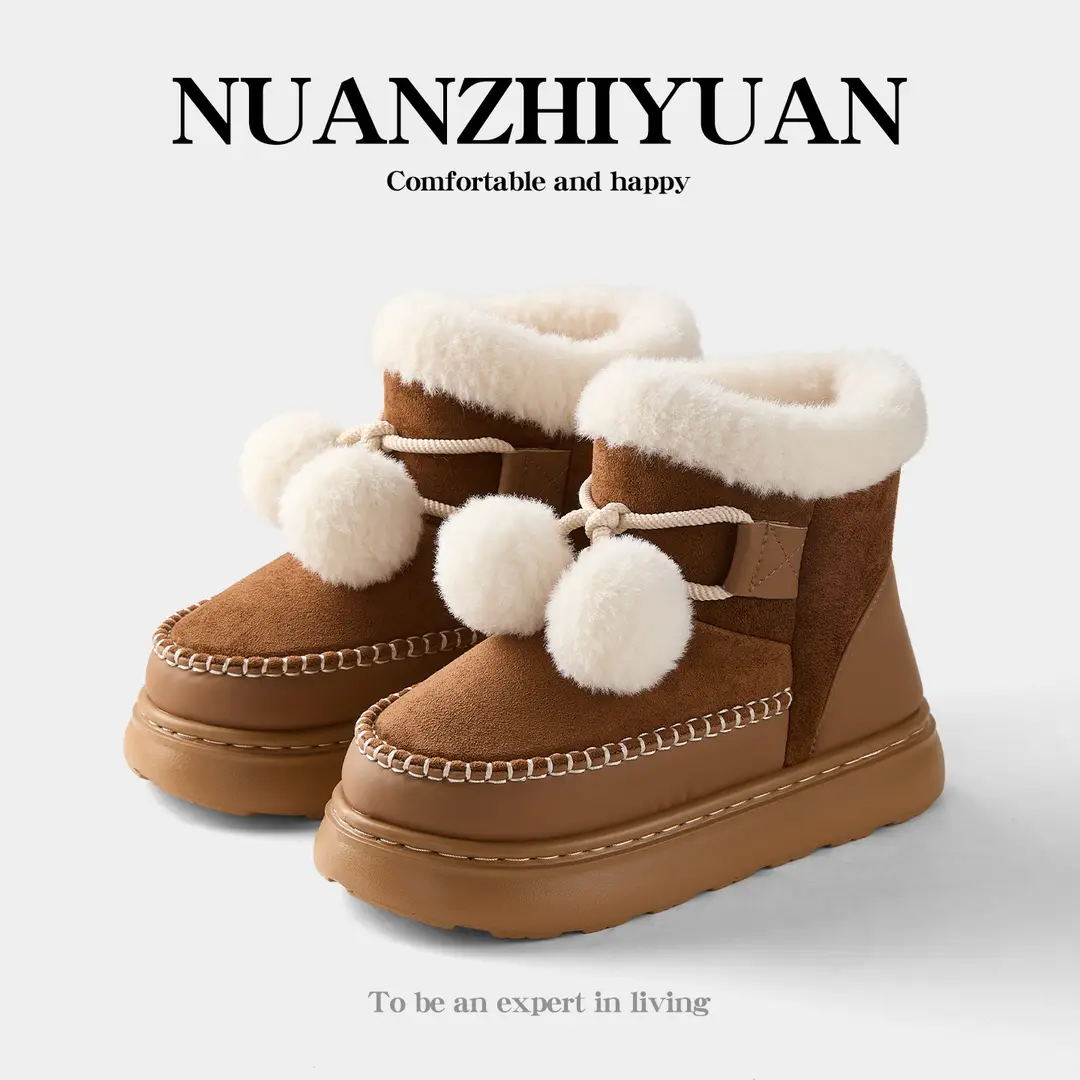 Qidan Shoe Factory Snow Boots for Women in Winter Fleece-Lined to Heattech Korean Style Fashionable Outer Wear Thick-Soled Non-Slip High-Top Bag Heel Cotton Shoes - Image 5
