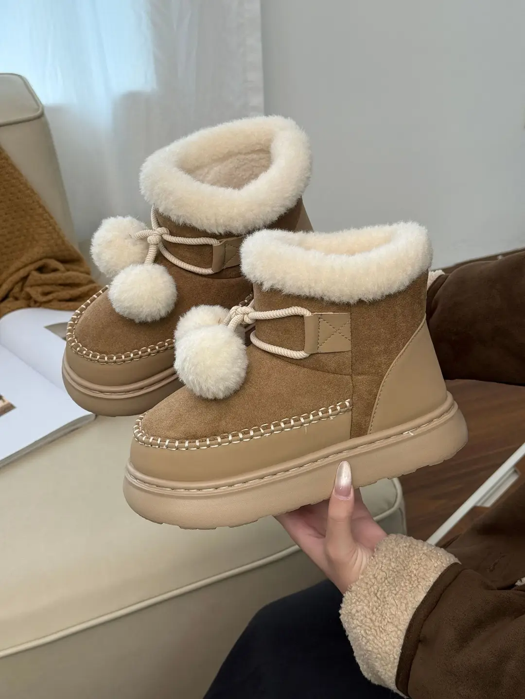 Qidan Shoe Factory Snow Boots for Women in Winter Fleece-Lined to Heattech Korean Style Fashionable Outer Wear Thick-Soled Non-Slip High-Top Bag Heel Cotton Shoes — feature 1