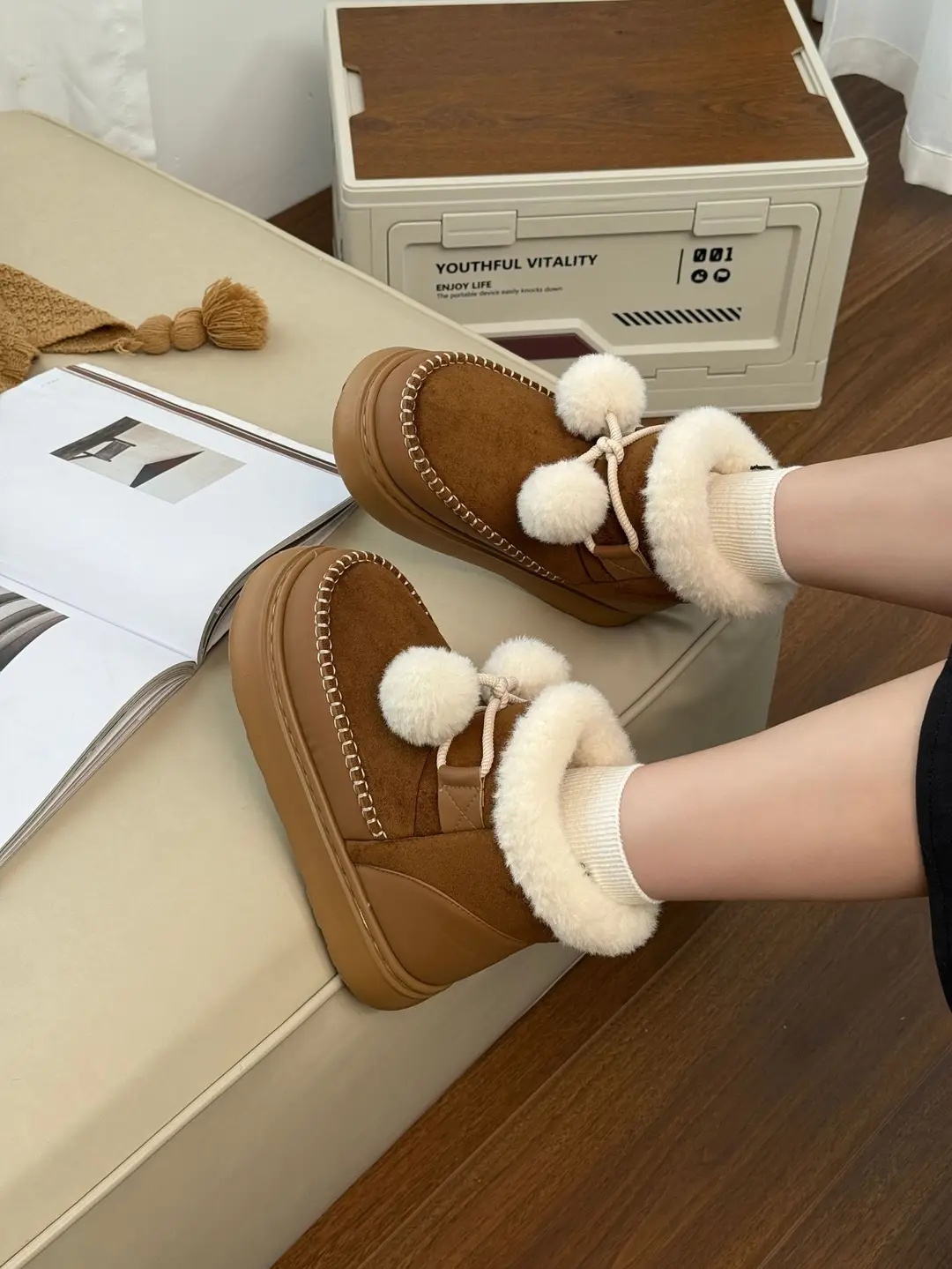 Qidan Shoe Factory Snow Boots for Women in Winter Fleece-Lined to Heattech Korean Style Fashionable Outer Wear Thick-Soled Non-Slip High-Top Bag Heel Cotton Shoes — feature 2