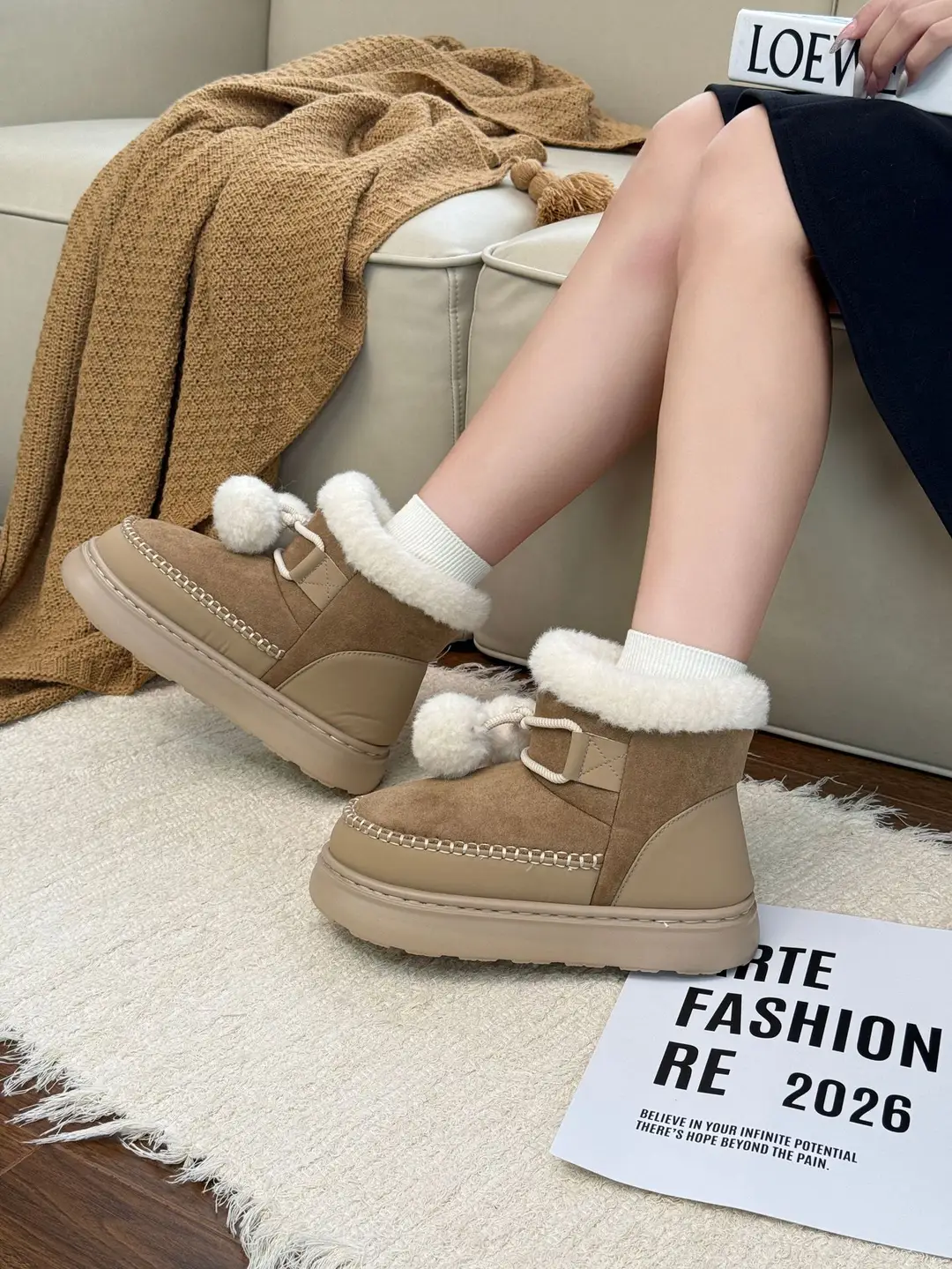 Qidan Shoe Factory Snow Boots for Women in Winter Fleece-Lined to Heattech Korean Style Fashionable Outer Wear Thick-Soled Non-Slip High-Top Bag Heel Cotton Shoes — feature 5