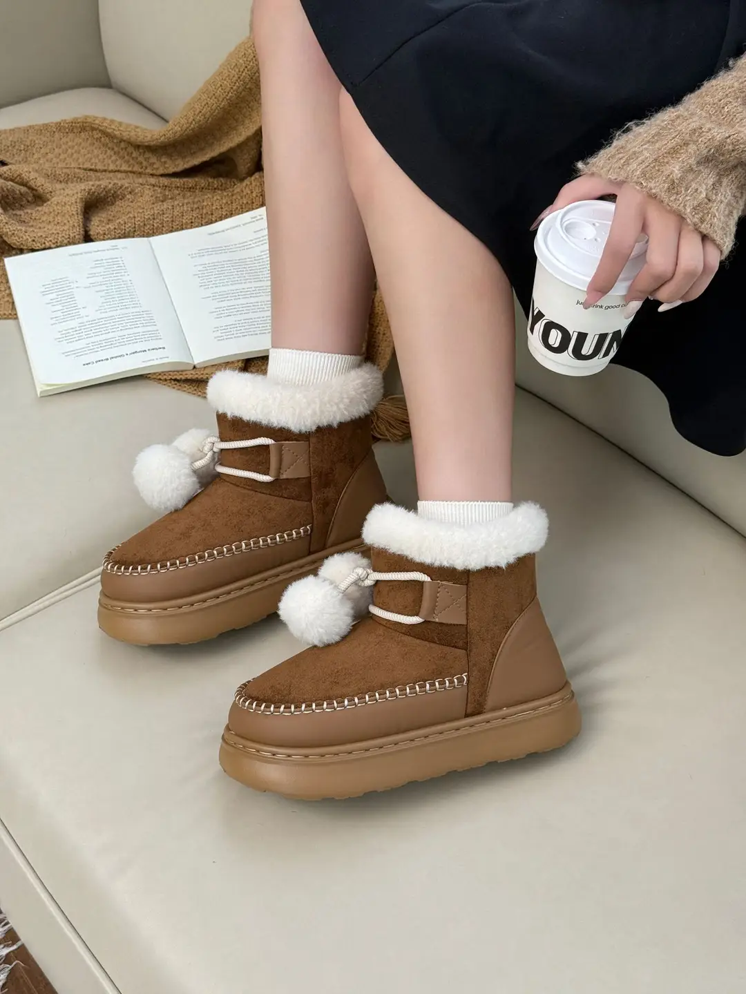 Qidan Shoe Factory Snow Boots for Women in Winter Fleece-Lined to Heattech Korean Style Fashionable Outer Wear Thick-Soled Non-Slip High-Top Bag Heel Cotton Shoes — feature 6