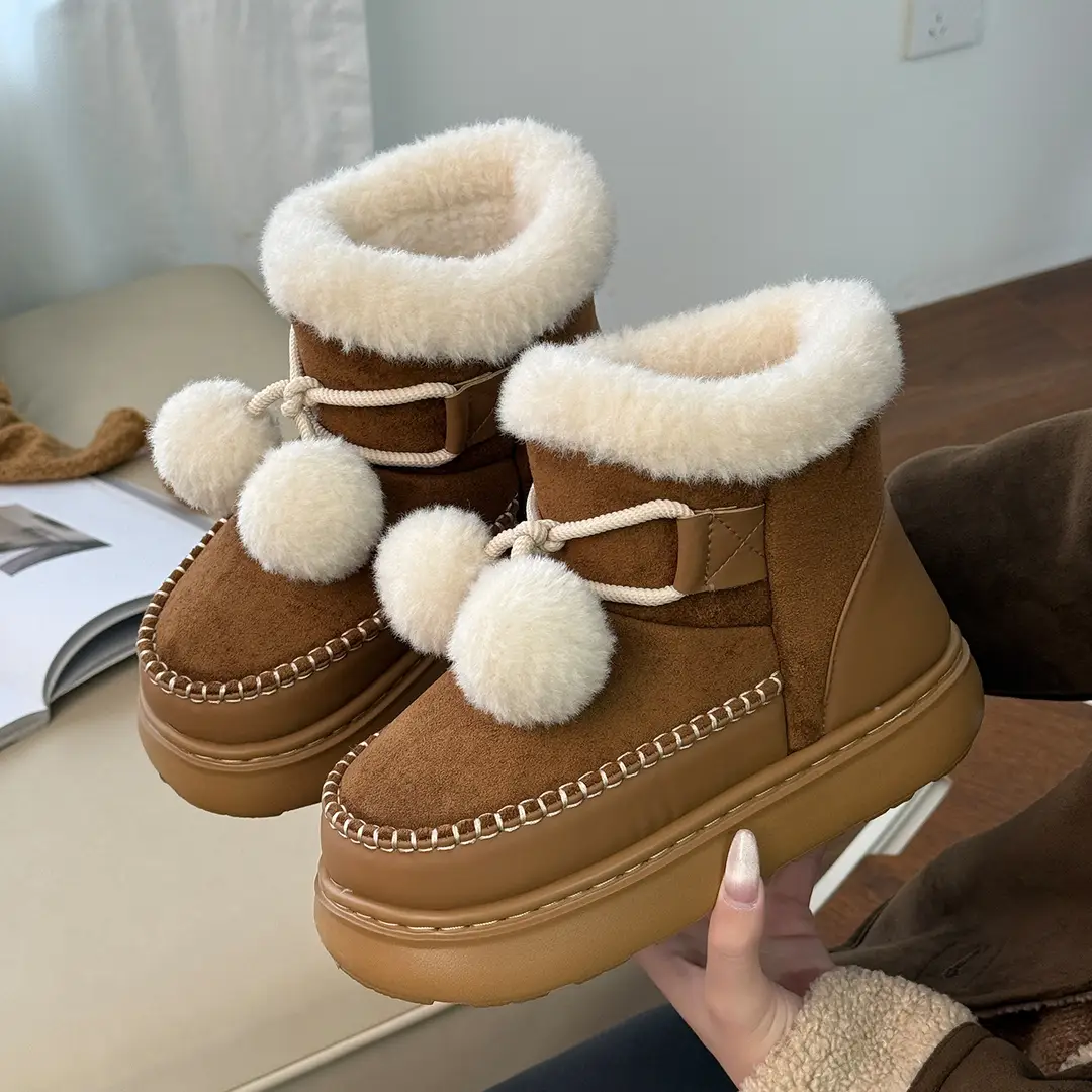 Qidan Shoe Factory Snow Boots for Women in Winter Fleece-Lined to Heattech Korean Style Fashionable Outer Wear Thick-Soled Non-Slip High-Top Bag Heel Cotton Shoes - Image 2