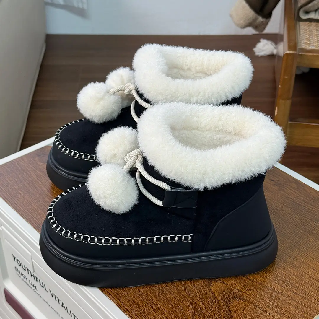 Qidan Shoe Factory Snow Boots for Women in Winter Fleece-Lined to Heattech Korean Style Fashionable Outer Wear Thick-Soled Non-Slip High-Top Bag Heel Cotton Shoes - Image 3