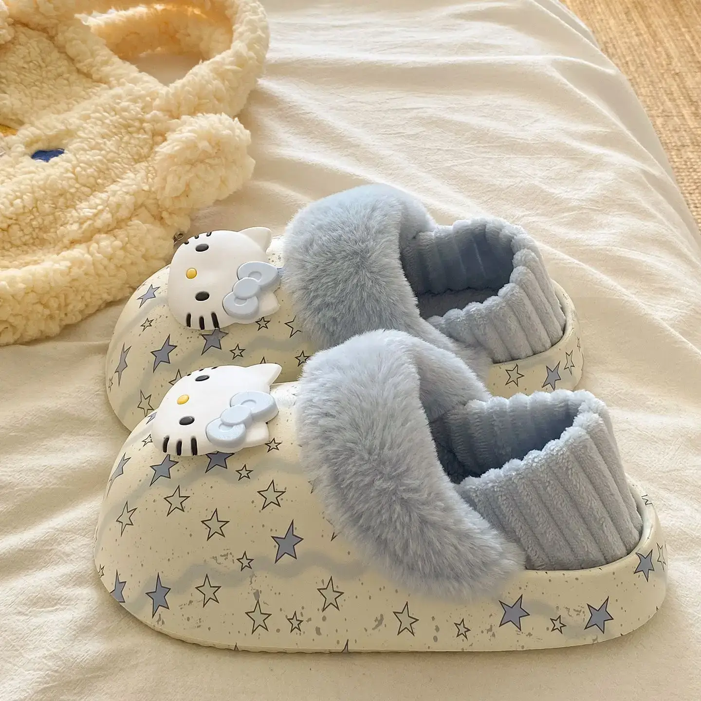 Winter Cute Cat Embroidered Soft Slippers for Girls