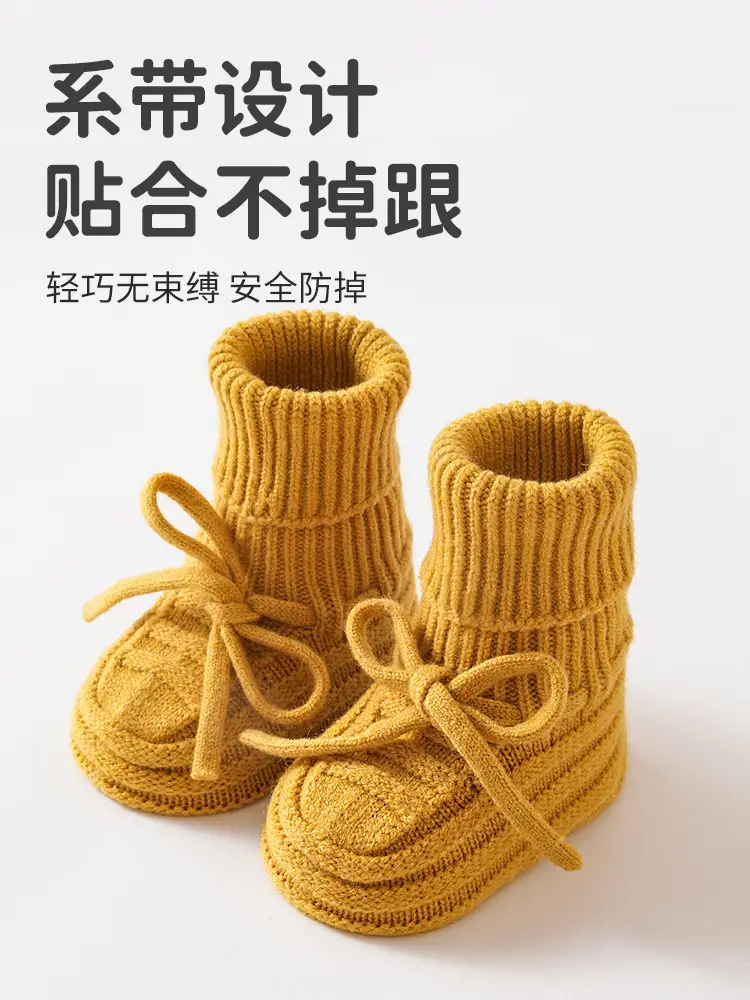 Woolen Baby Socks & Shoes Set Yellow Bow