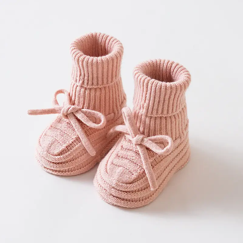 Woolen Baby Socks & Shoes Set Yellow Bow