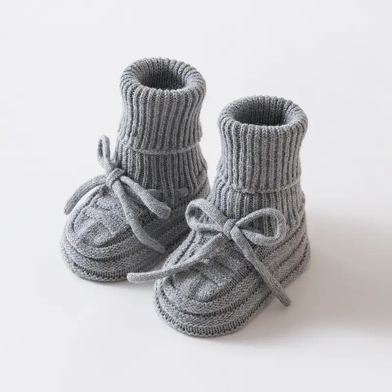 Woolen Baby Socks & Shoes Set Yellow Bow