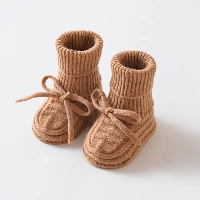 Woolen Baby Socks & Shoes Set Yellow Bow