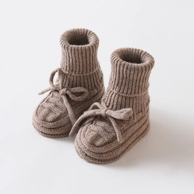 Woolen Baby Socks & Shoes Set Yellow Bow