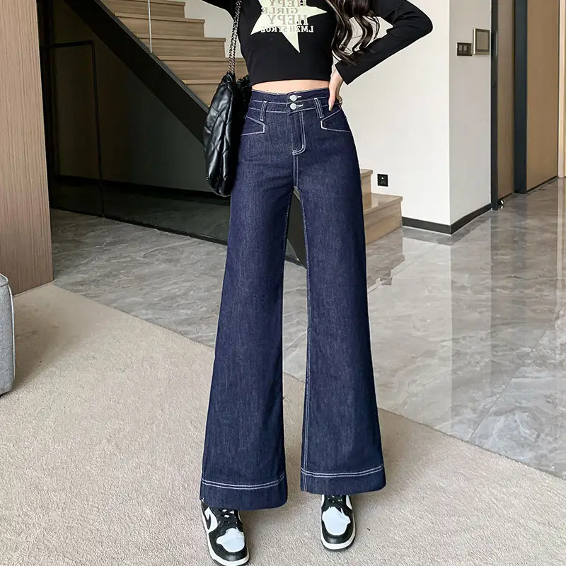 Women Wide Leg Pants Tummy Control Slimming Korean Style