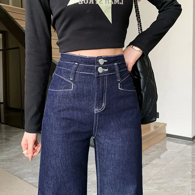 Women Wide Leg Pants Tummy Control Slimming Korean Style