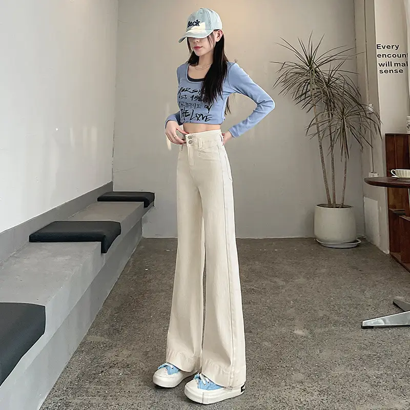 Women Wide Leg Pants Tummy Control Slimming Korean Style
