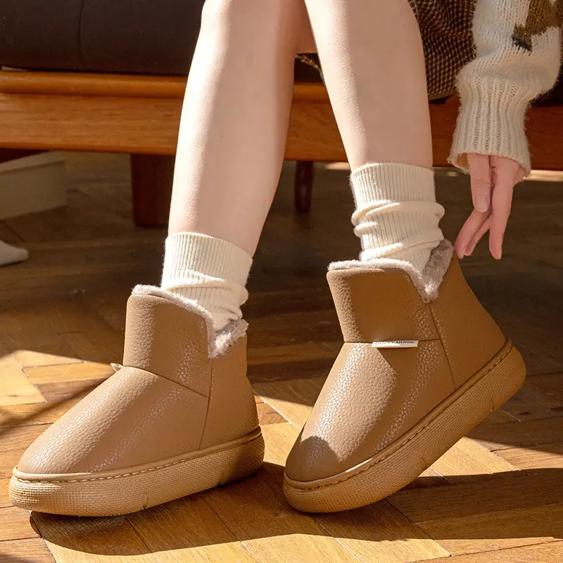 Thick-Soled Cotton Shoes for Women, 2026 New Winter Style, Pu Leather Plush Warm Cotton Slippers, Closed-Back Snow Boots for Men - Image 7
