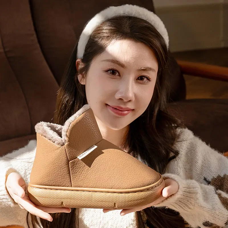 Thick-Soled Cotton Shoes for Women, 2026 New Winter Style, Pu Leather Plush Warm Cotton Slippers, Closed-Back Snow Boots for Men - Image 8