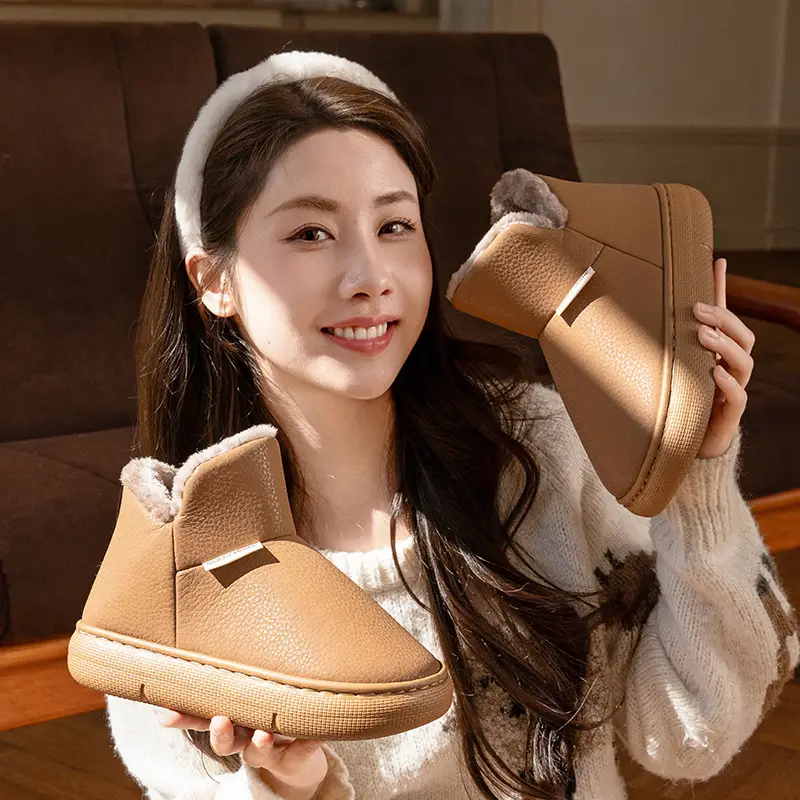 Thick-Soled Cotton Shoes for Women, 2026 New Winter Style, Pu Leather Plush Warm Cotton Slippers, Closed-Back Snow Boots for Men - Image 9