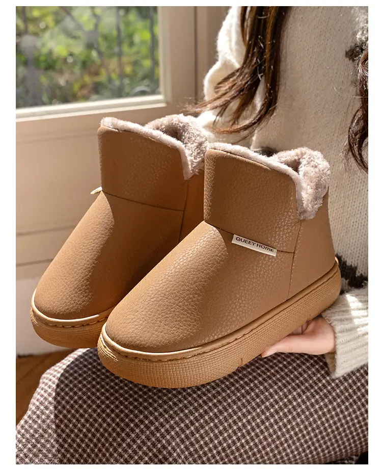 Thick-Soled Cotton Shoes for Women, 2026 New Winter Style, Pu Leather Plush Warm Cotton Slippers, Closed-Back Snow Boots for Men — feature 15