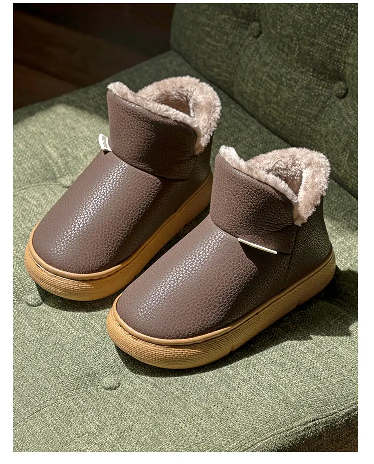 Thick-Soled Cotton Shoes for Women, 2026 New Winter Style, Pu Leather Plush Warm Cotton Slippers, Closed-Back Snow Boots for Men — feature 21