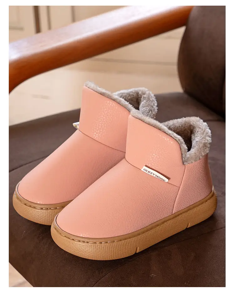 Thick-Soled Cotton Shoes for Women, 2026 New Winter Style, Pu Leather Plush Warm Cotton Slippers, Closed-Back Snow Boots for Men — feature 24