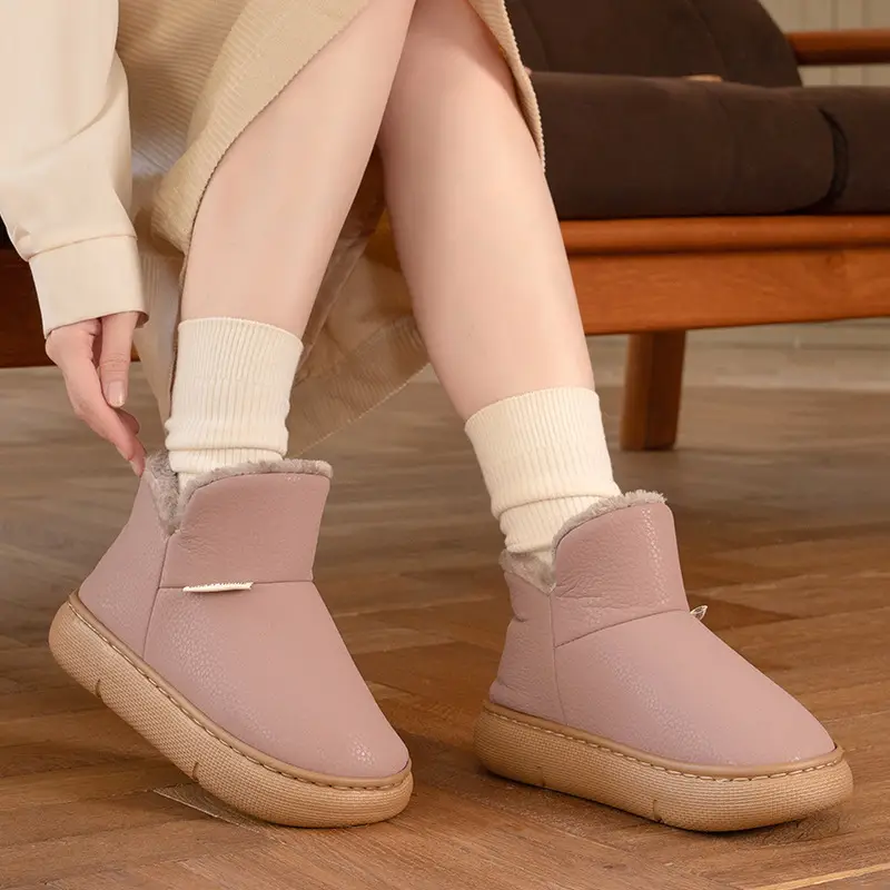 Thick-Soled Cotton Shoes for Women, 2026 New Winter Style, Pu Leather Plush Warm Cotton Slippers, Closed-Back Snow Boots for Men - Image 2