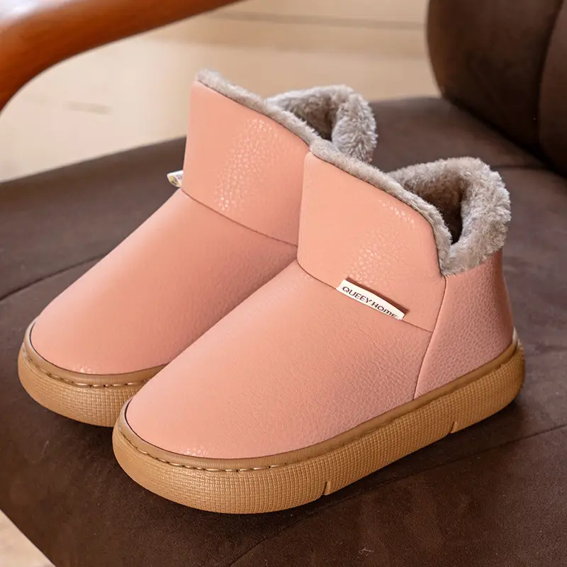 Thick-Soled Cotton Shoes for Women, 2026 New Winter Style, Pu Leather Plush Warm Cotton Slippers, Closed-Back Snow Boots for Men - Image 3