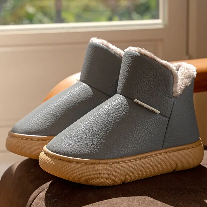 Thick-Soled Cotton Shoes for Women, 2026 New Winter Style, Pu Leather Plush Warm Cotton Slippers, Closed-Back Snow Boots for Men - Image 5