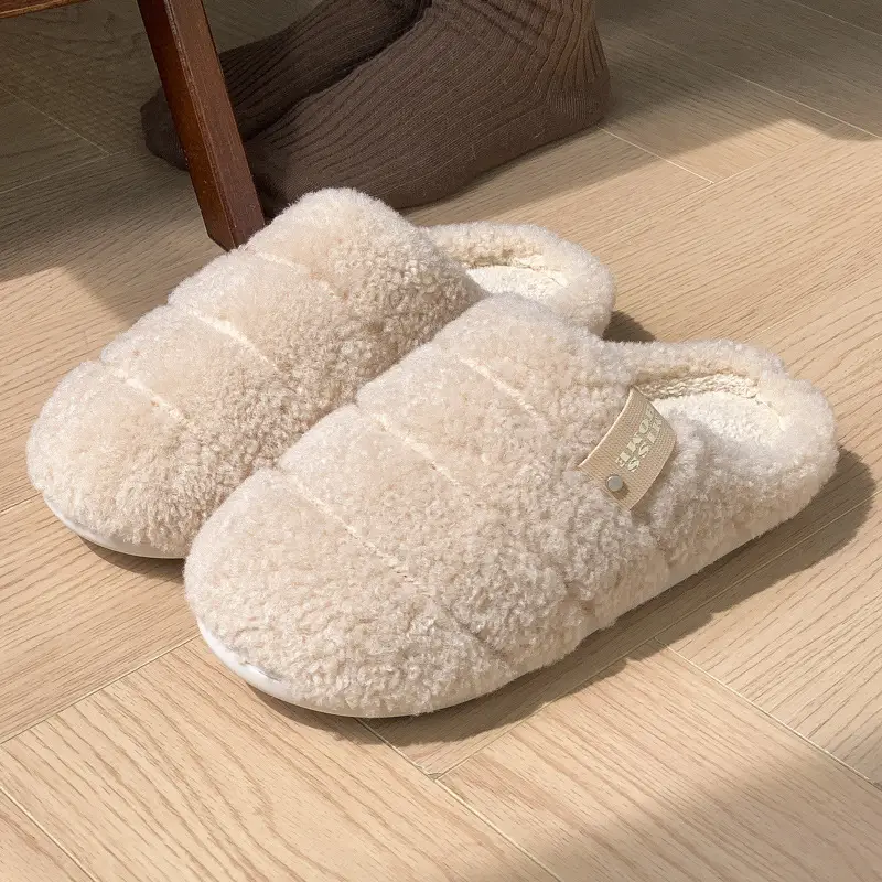 Cotton Slippers for Women in Winter, Home Warm Home Floor, Silent Stepping on Shit, 2025 Autumn and Winter New Furry Slippers for Men - Image 4