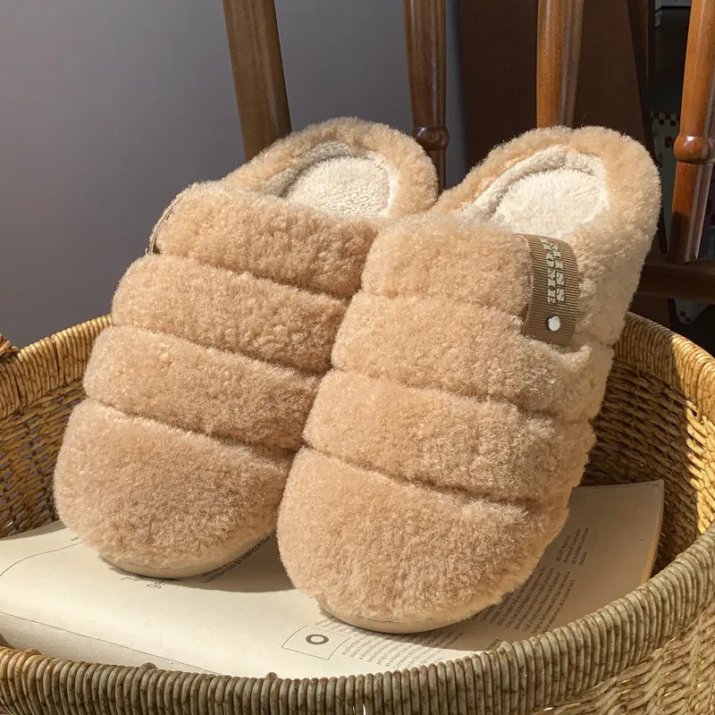 Cotton Slippers for Women in Winter, Home Warm Home Floor, Silent Stepping on Shit, 2025 Autumn and Winter New Furry Slippers for Men - Image 6