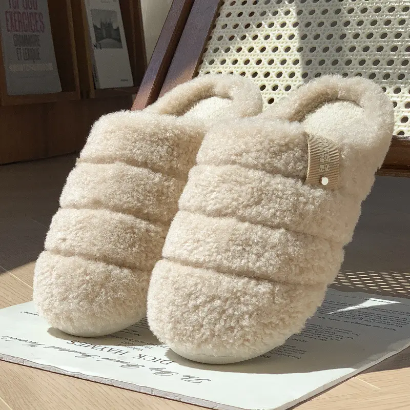Cotton Slippers for Women in Winter, Home Warm Home Floor, Silent Stepping on Shit, 2025 Autumn and Winter New Furry Slippers for Men - Image 3