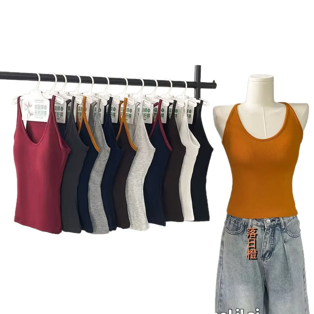 Spring and Summer New Style Color-Blocking Fashionable One-Piece Racerback Tank Top for Women with Chest Pads, Slim Fit, Flattering, Suitable for Outerwear or Layering - Image 19