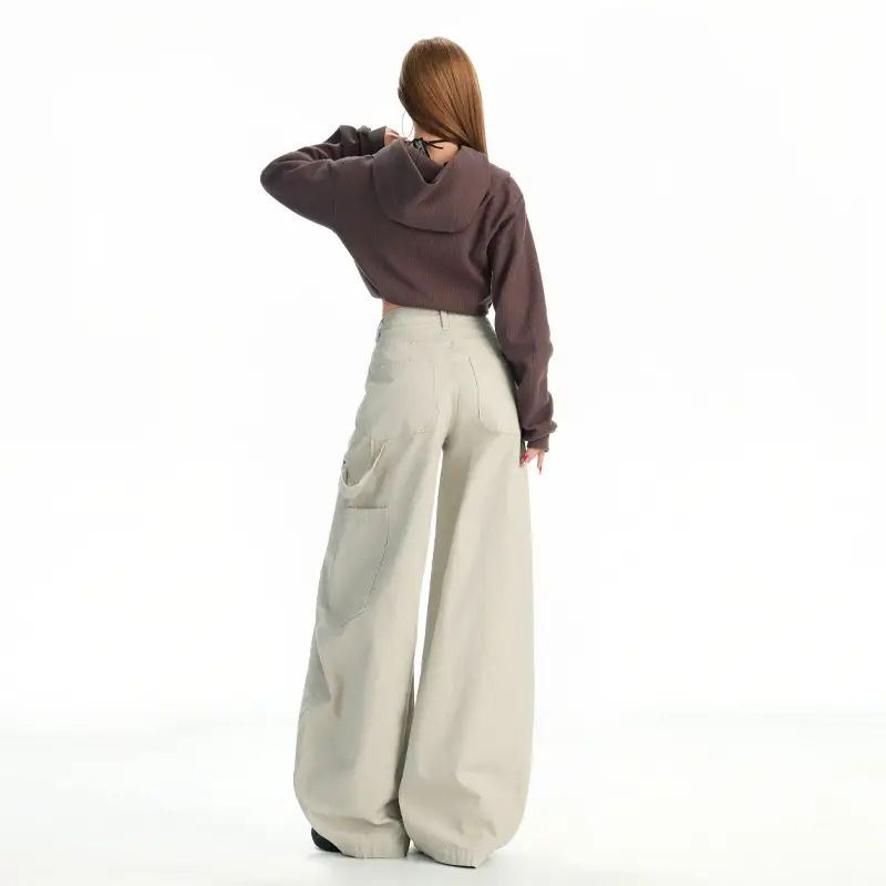 Women's Dark Blue Topstitch Wide Leg Pants with Slimming Top